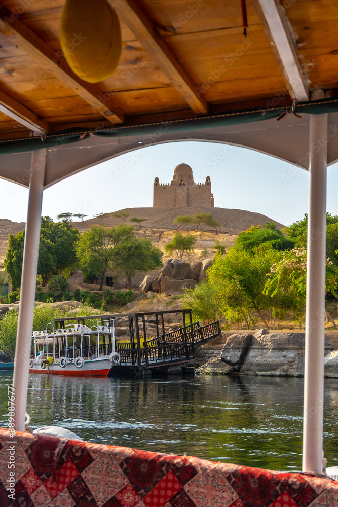 Sailing in a traditional Egyptian boat on the Nile River towards the ...