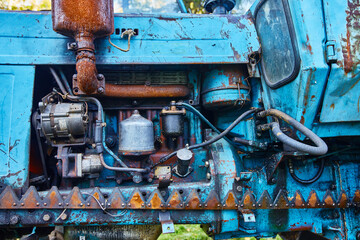 Front view of an old tractor engine