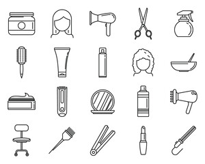 Sticker - Hair stylist icons set. Outline set of hair stylist vector icons for web design isolated on white background