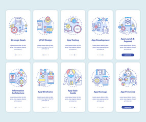 Wall Mural - mobile app development onboarding mobile app page screen with concepts set. app testing processes wa