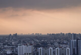 Fototapeta  - Bangkok, Thailand - Nov 03, 2020 : City view of Bangkok before the sunset creates energetic feeling to get ready for the day waiting ahead. Copy space, Selective focus.