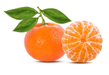 Mandarin, tangerine citrus fruit with leaf isolated on white background