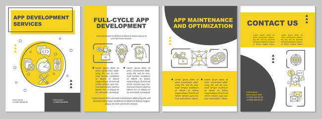 App maintenance brochure template. Application optimization. Flyer, booklet, leaflet print, cover design with linear icons. Vector layouts for magazines, annual reports, advertising posters