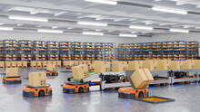 Robots Efficiently Sorting Hundreds Of Parcels Per Hour(Automated Guided Vehicle) AGV.