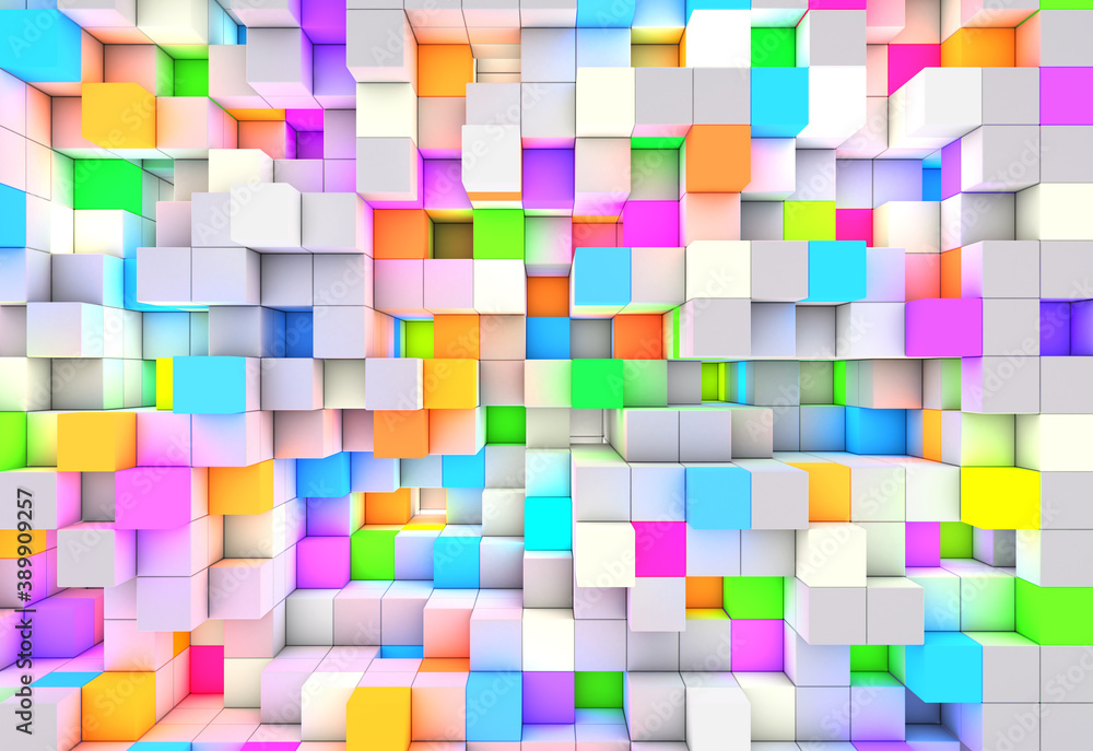 3D rendering abstract background color light cubes - obrazy, fototapety, plakaty 