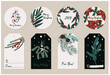 © OleniaArtShop - Beautiful Christmas gift tags with festive plants and florals. Vector hand drawn illustration of fir pine needles, mistletoe, holly and berries. Stylish flat elements for your design.
