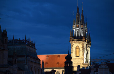 Sticker - Tyn Church in Old Town Square at night