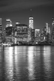 Fototapeta Miasta - Black and white picture of New York cityscape at night, USA.