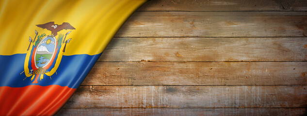 Ecuadorian flag on vintage wood wall banner