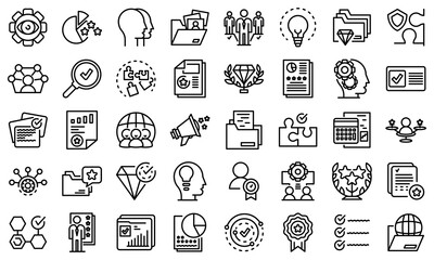 Canvas Print - Expertise icons set. Outline set of expertise vector icons for web design isolated on white background