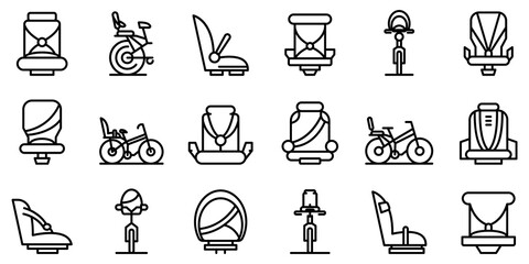 Poster - Child seat bike icons set. Outline set of child seat bike vector icons for web design isolated on white background