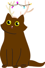 Brown cartoon Christmas cat vector