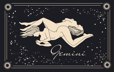 Wall Mural - zodiac sign gemini. girls on the background of the starry sky. astrological, mystical illustration, 