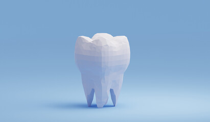 Wall Mural - low poly polygonal molar tooth on blue background. 3d illustration