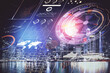 © peshkova - Data theme hologram drawing on city view with skyscrapers background multi exposure. Ai concept.