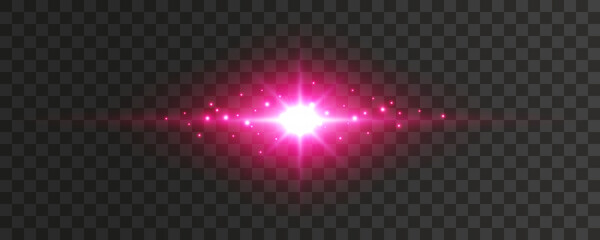 Wall Mural - flare light effect isolated on transparent background. pink flash lense rays and sparks. glow magic 