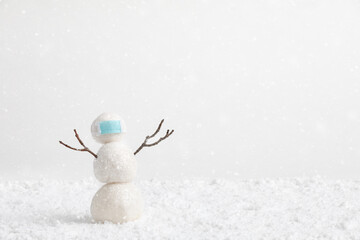 Handmade Frosty Snowman wearing COVID-19 Face Mask Protection During Flu Season