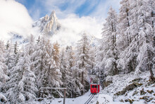 Autumn At Mer De Glace Red Train In Chamonix French Alps