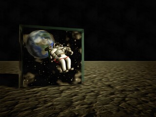 Sticker - Astronaut in hypercube. 3D rendering