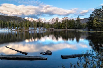 Wall Mural - Snow-Capped Mountains Over Sprague Lake in Rocky Mountain National Park