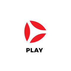 Poster - Abstract Play isolated icon on white background. Vide and audio start button flat minimal style vector logo concept. Three red leaves in triangle shape icon for streaming and broadcasting