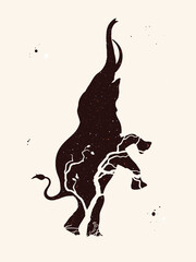 Sticker - Elephant silhouette. Abstract animal shape. Night starry sky