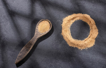 Poster - Organic Lepidium meyenii powder on wooden spoon - Maca