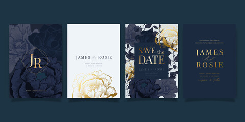 Luxury Social Media Wedding invite frame templates. Vector background. Mockup for social media banner. mobile Floral golden collage layout design.