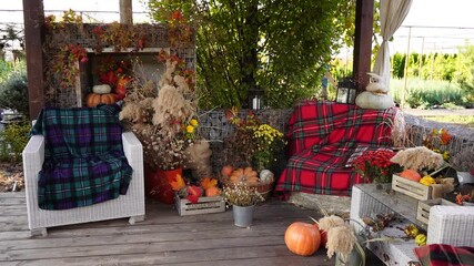 Poster - Autumn decoration with pumpkins for Thanksgiving Day