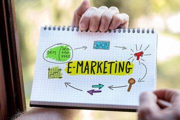 E-marketing concept on a notepad