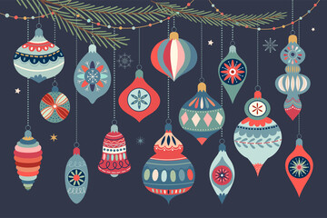 Wall Mural - christmas ornaments collection with decorative christmas balls, winter design