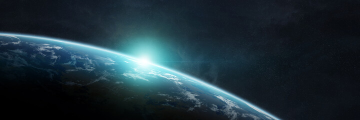 Aufkleber - Panoramic planet Earth background. Panorama of space view of the globe 3D rendering elements of this image furnished by NASA