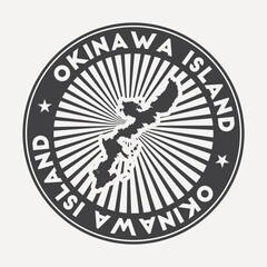  Okinawa Island round logo. Vintage travel badge with the circular name and map of island, vector illustration. Can be used as insignia, logotype, label, sticker or badge of the Okinawa Island.
