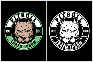 Wall Mural - Pitbull Dog head Cartoon character vector emblem logo