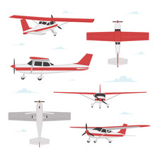 Propeller Plane In Different Views. Small Light Aircraft With Single Engine