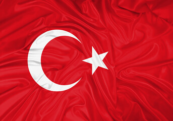 Wall Mural - Turkey national flag texture. Background for international concept. Simple waving flag.