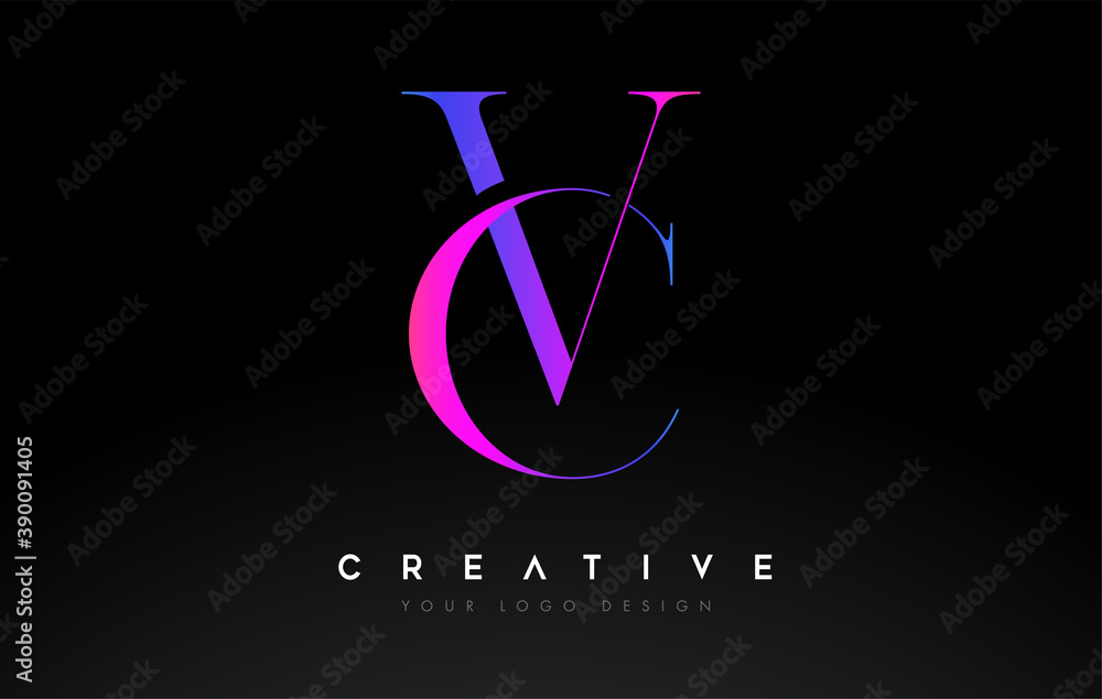 VC CV letter design logo logotype icon concept with serif font and ...