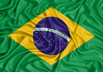 Wall Mural - Brazil , national flag on fabric texture waving background.