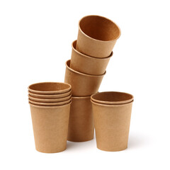 Wall Mural -  brown paper parchment coffee cups on white background