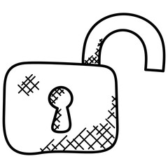 Sticker - 
A padlock unlocked representing concept of unlocked protection or security
