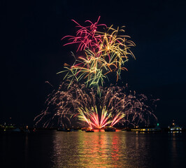 Fireworks over the harbour during the British Firework Championships in Plymouth, Devon.