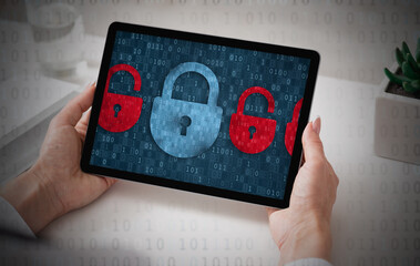 Aufkleber - Business and technology, internet and networking are ban with closed lock