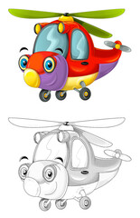 Wall Mural - cartoon sketch scene with fireman helicopter - illustration