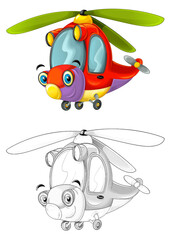 Wall Mural - cartoon sketch scene with fireman helicopter - illustration