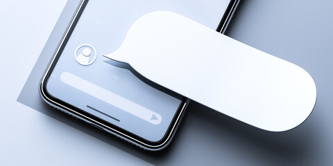 Blank White Speech Bubble on Mobile Phone With Gray Screen. 3d rendering