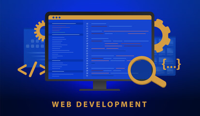 Wall Mural - web development, programming and coding concept illustration. creation digital software, app design 