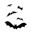 Group flying bats silhouette isolated on white background. Vector set.