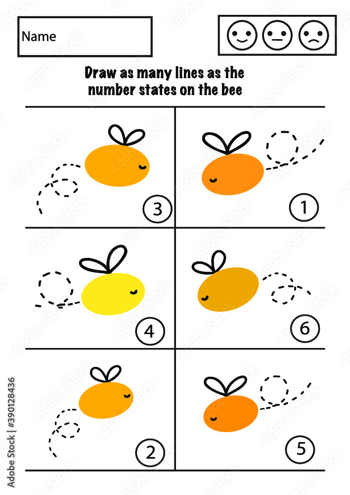 Draw as many lines as the numbers states on the bee. Educational page ...