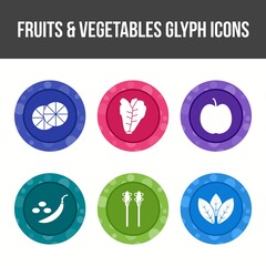 Sticker - Fruits and Vegetable Vector Glyph Icon Set