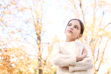 Canvas Print - Cute little girl in autumn park